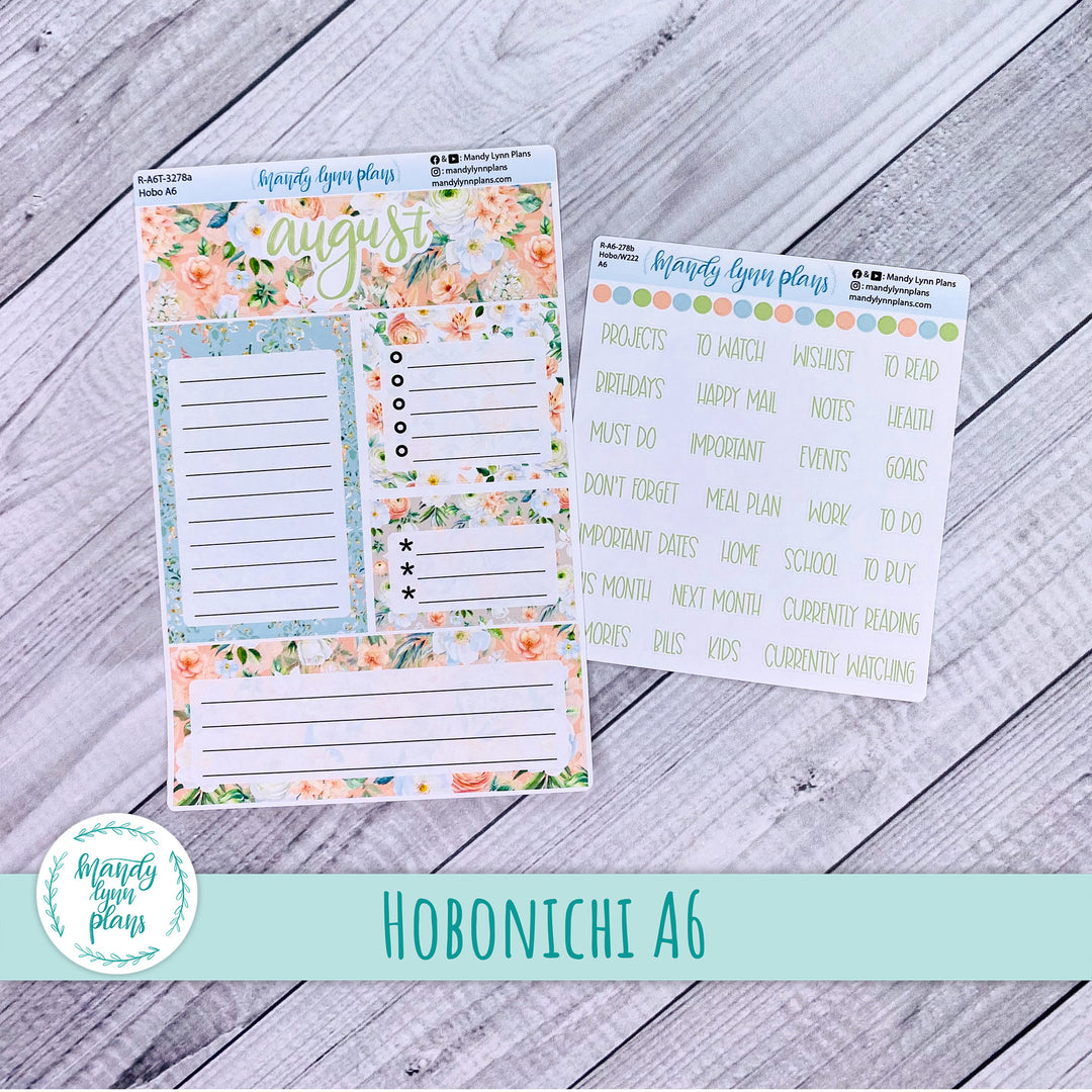 August A6 Hobonichi Dashboard || White and Peach Floral || R-A6T-3278