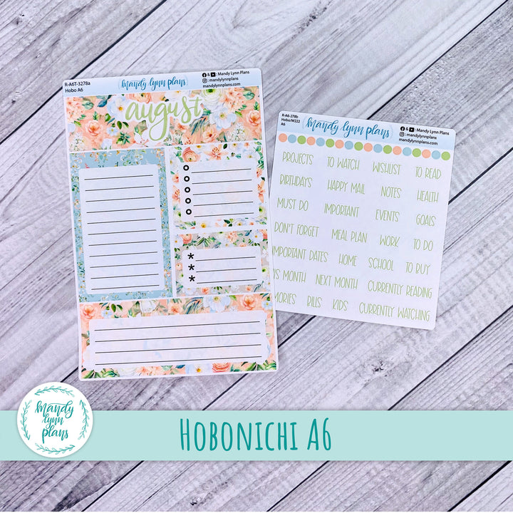 August A6 Hobonichi Dashboard || White and Peach Floral || R-A6T-3278