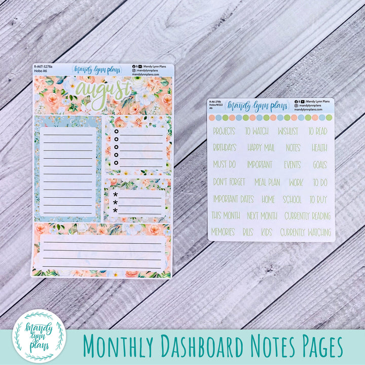 August A6 Hobonichi Dashboard || White and Peach Floral || R-A6T-3278