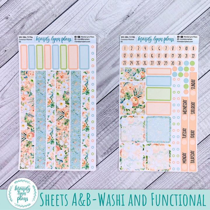 A5, B6, N1 & N2 Common Planner Weekly Kit || White and Peach Floral || 278