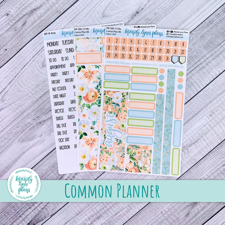 August 2024 Common Planner Monthly Kit || White and Peach Floral || 278