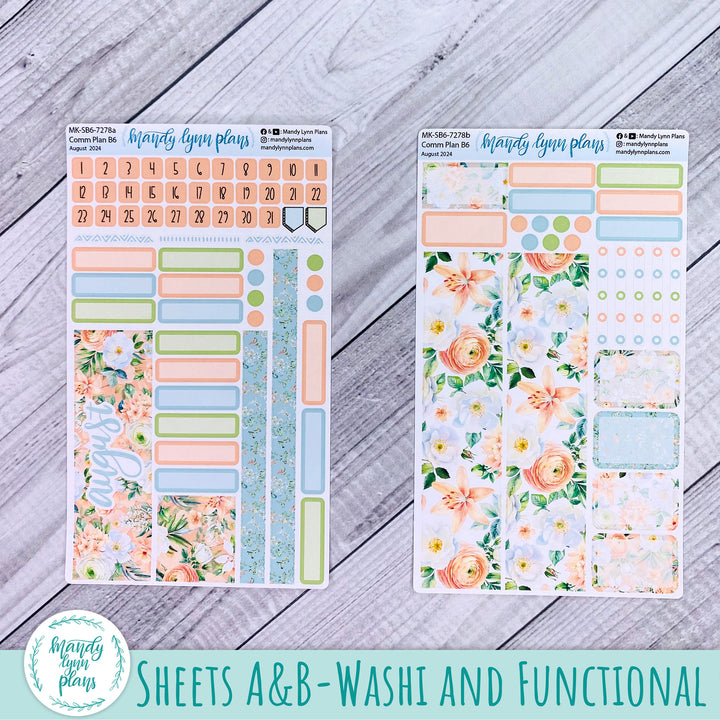 August 2024 Common Planner Monthly Kit || White and Peach Floral || 278