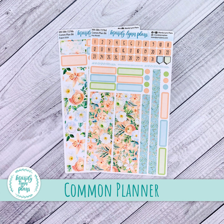 Any Month Common Planner Monthly Kit || White and Peach Floral || 278