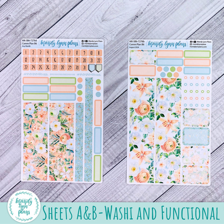 Any Month Common Planner Monthly Kit || White and Peach Floral || 278