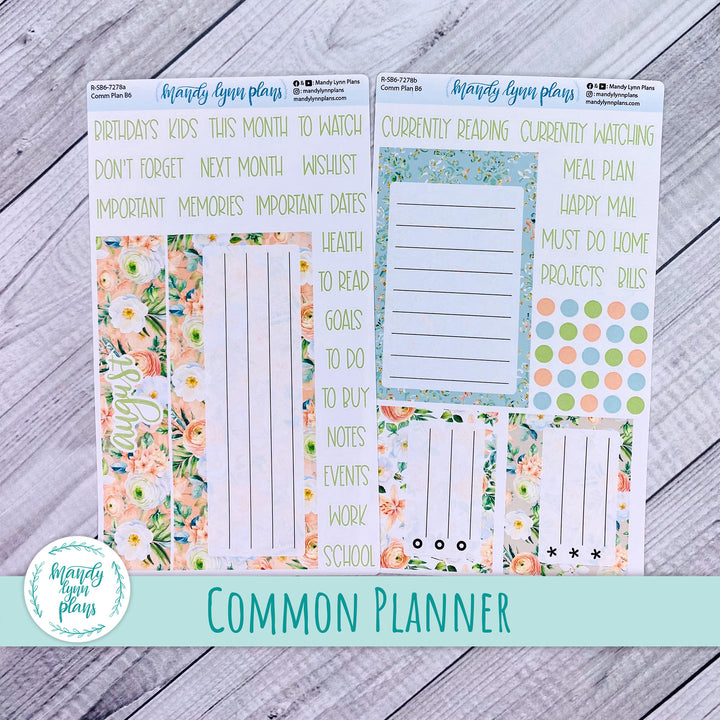 August Common Planner Dashboard || White and Peach Floral || 278