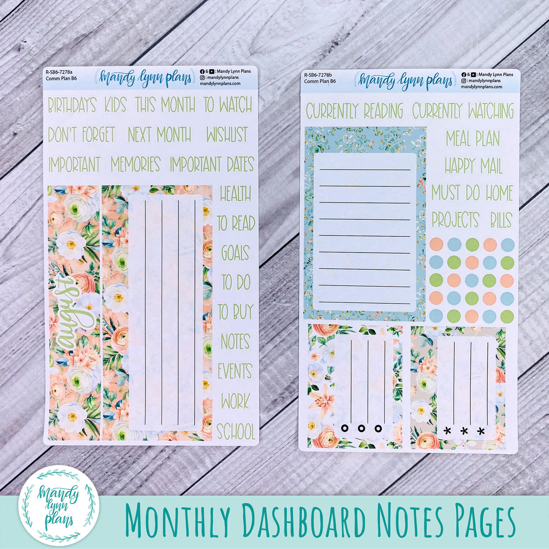 August Common Planner Dashboard || White and Peach Floral || 278