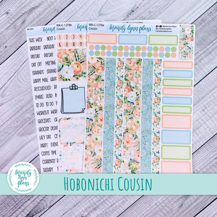 Hobonichi Cousin Weekly Kit || White and Peach Floral || WK-C-1278