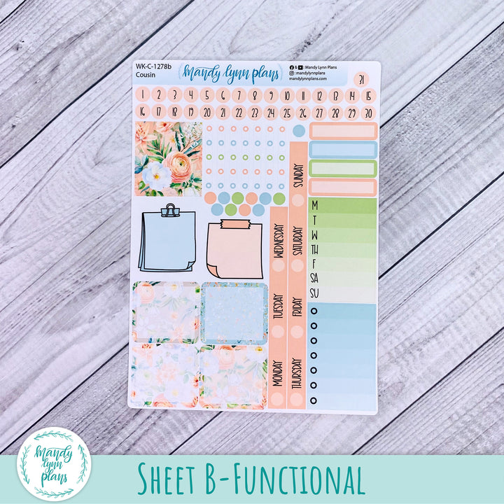 Hobonichi Cousin Weekly Kit || White and Peach Floral || WK-C-1278