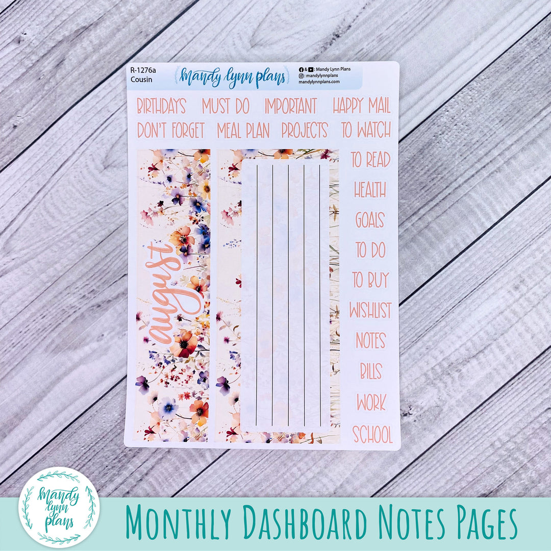 August Hobonichi Cousin Dashboard || Rustic Wildflowers || R-1276