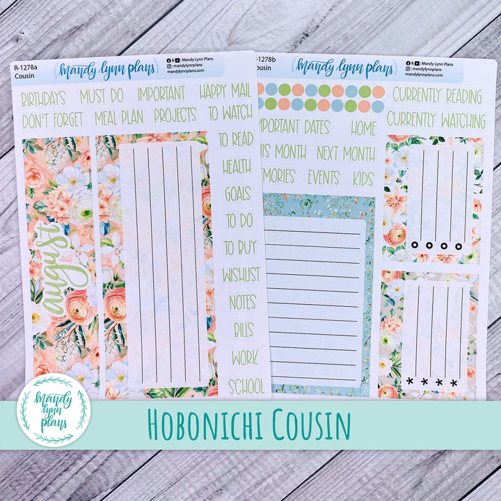 August Hobonichi Cousin Dashboard || White and Peach Floral || R-1278