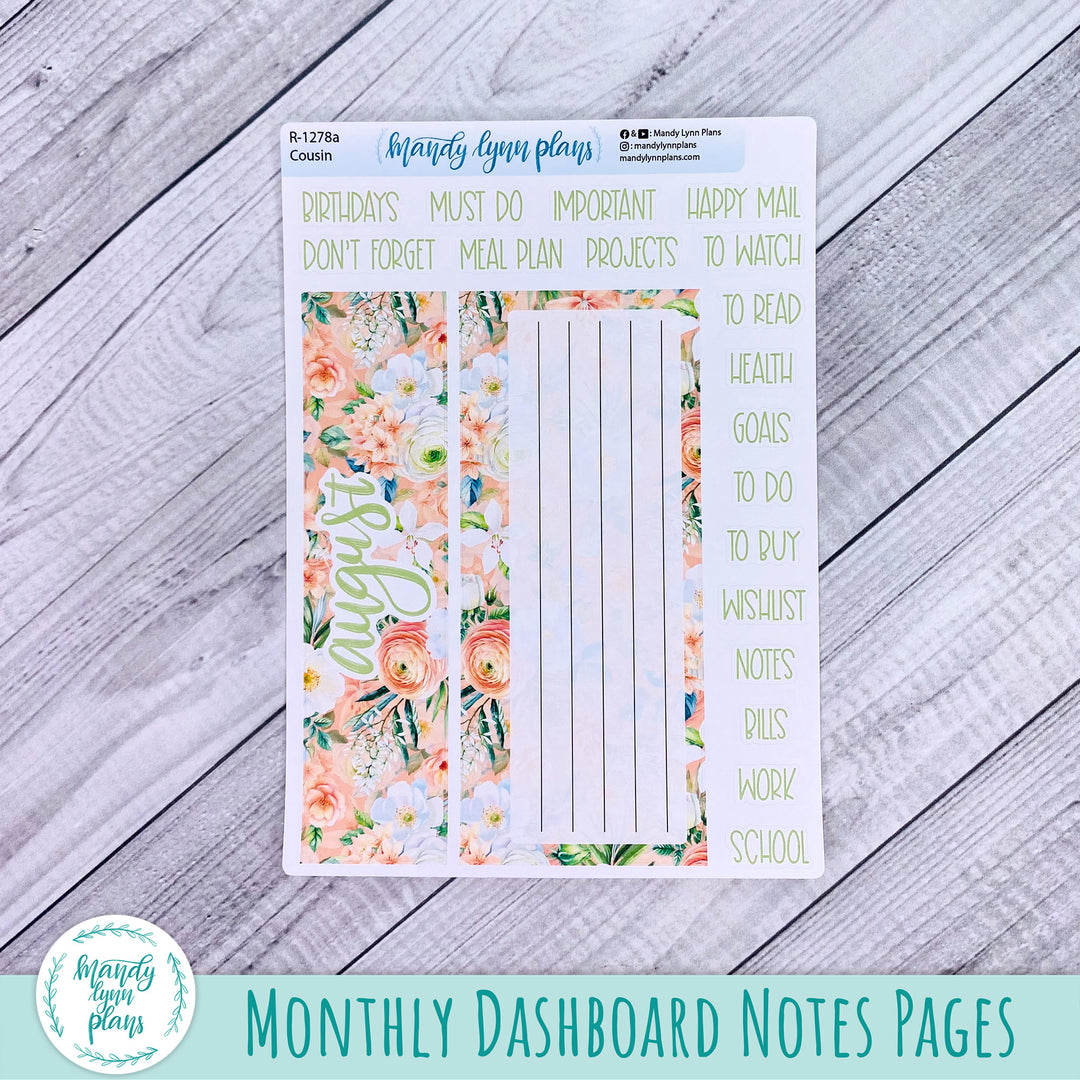 August Hobonichi Cousin Dashboard || White and Peach Floral || R-1278