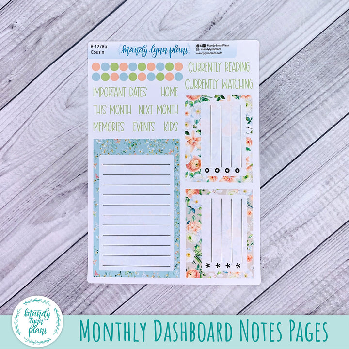 August Hobonichi Cousin Dashboard || White and Peach Floral || R-1278