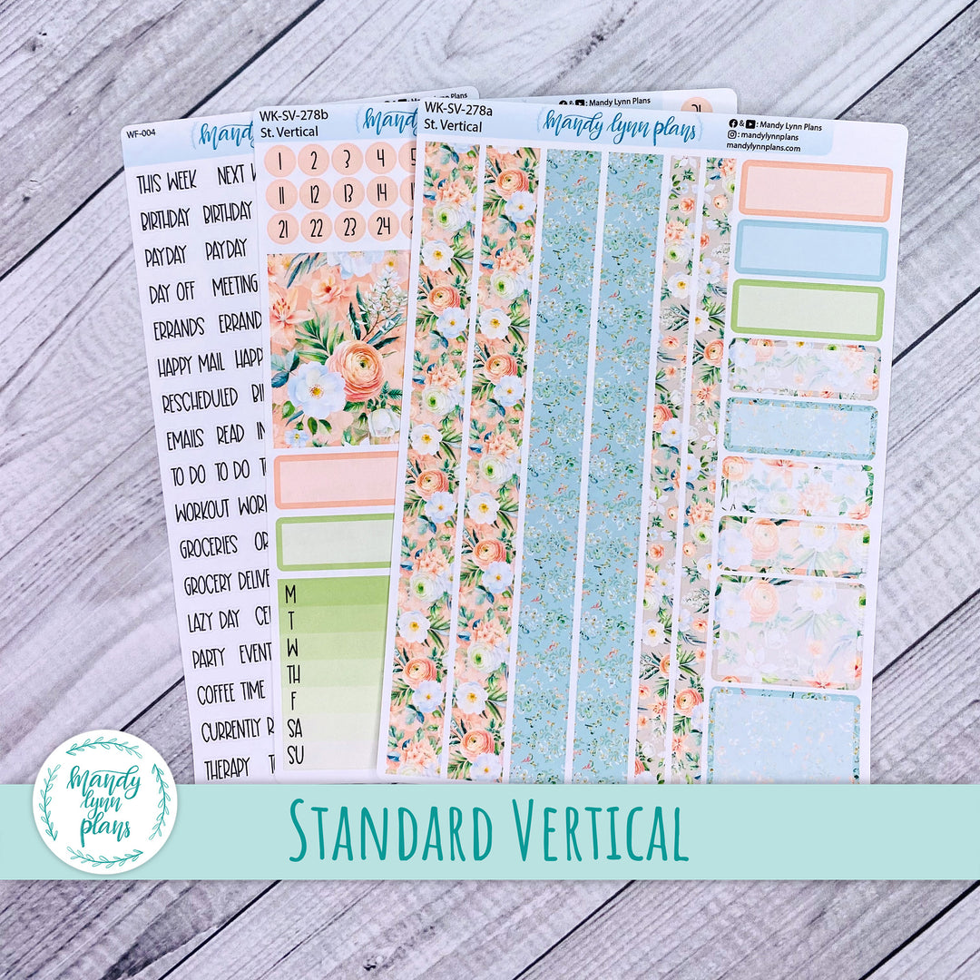 Standard Vertical Weekly Kit || White and Peach Floral || WK-SV-278