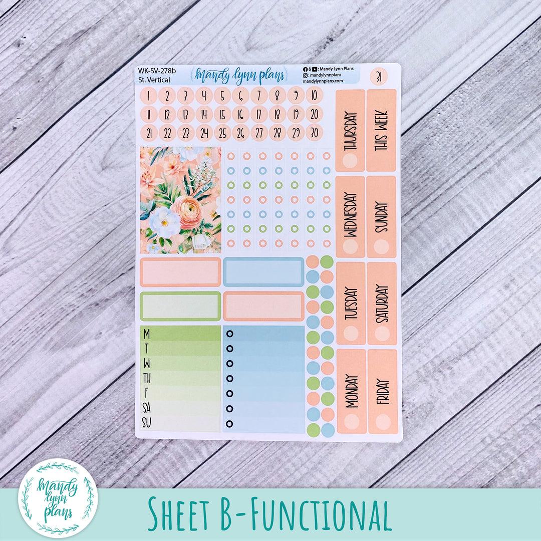 Standard Vertical Weekly Kit || White and Peach Floral || WK-SV-278