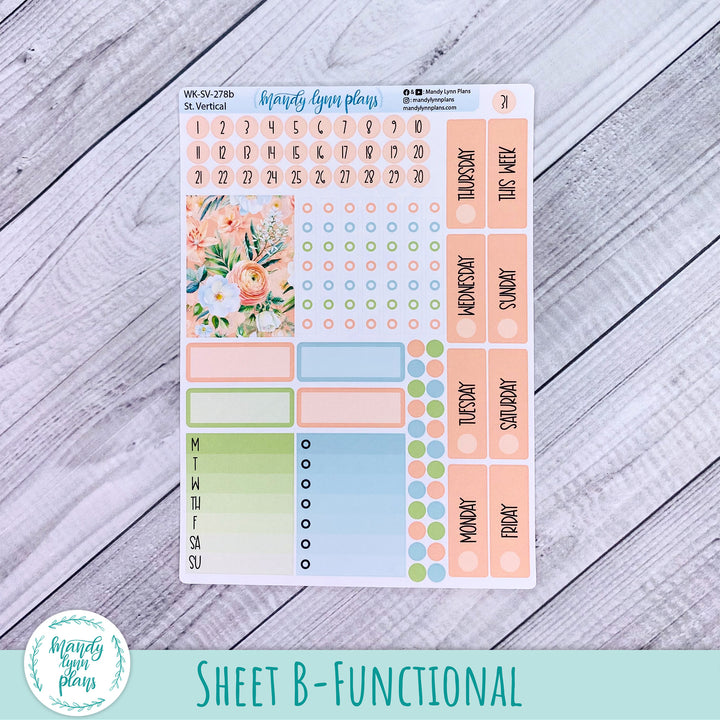 Standard Vertical Weekly Kit || White and Peach Floral || WK-SV-278