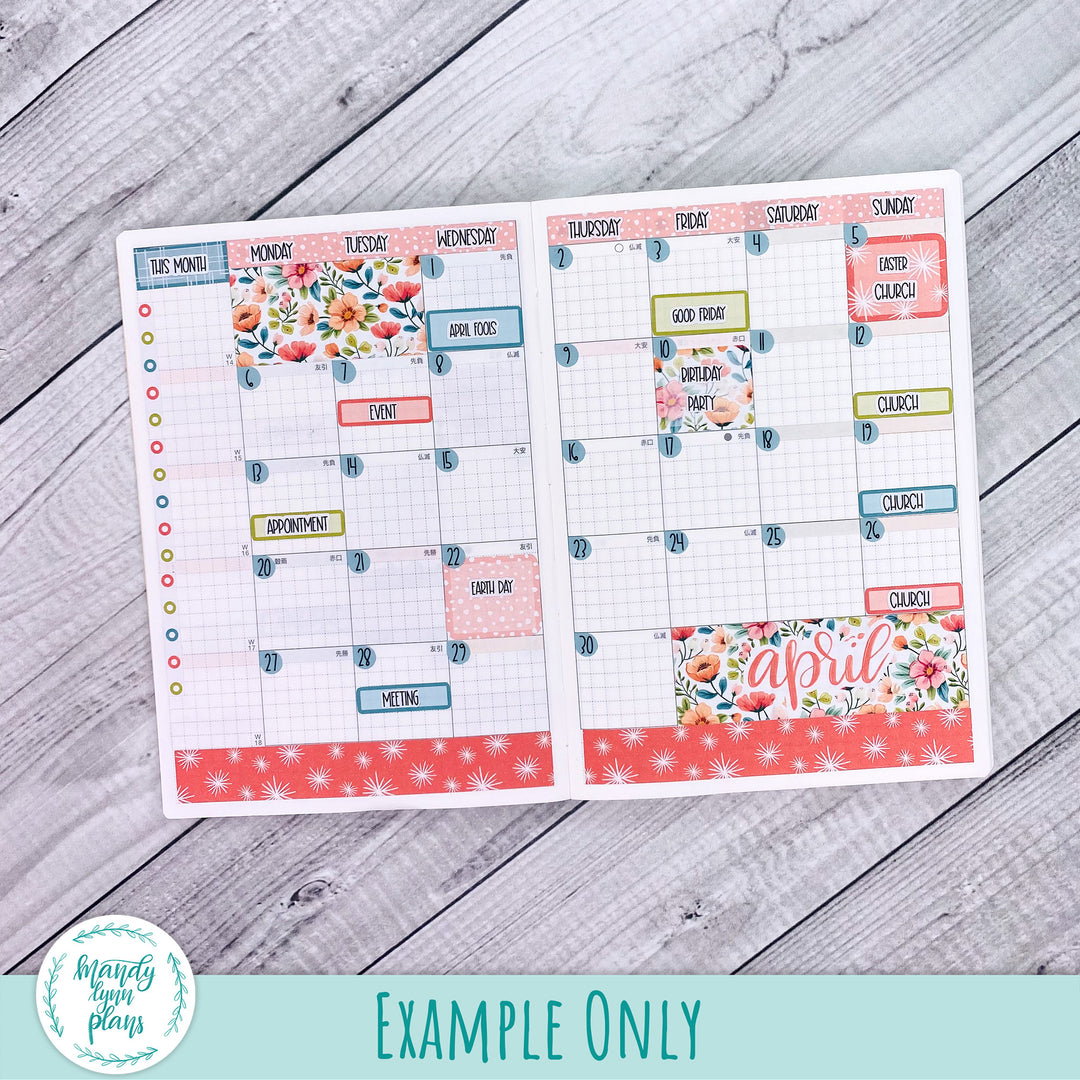 April 2026 or Any Month Monthly Kit || Hobonichi Cousin, Weeks, A6 || Mid-Century Floral || 356