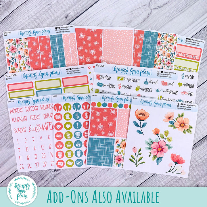 Weekly Kit || Wonderland 222 A5, B6, A6 || Stacked, Unstacked, Horizontal || Mid-Century Floral || 356