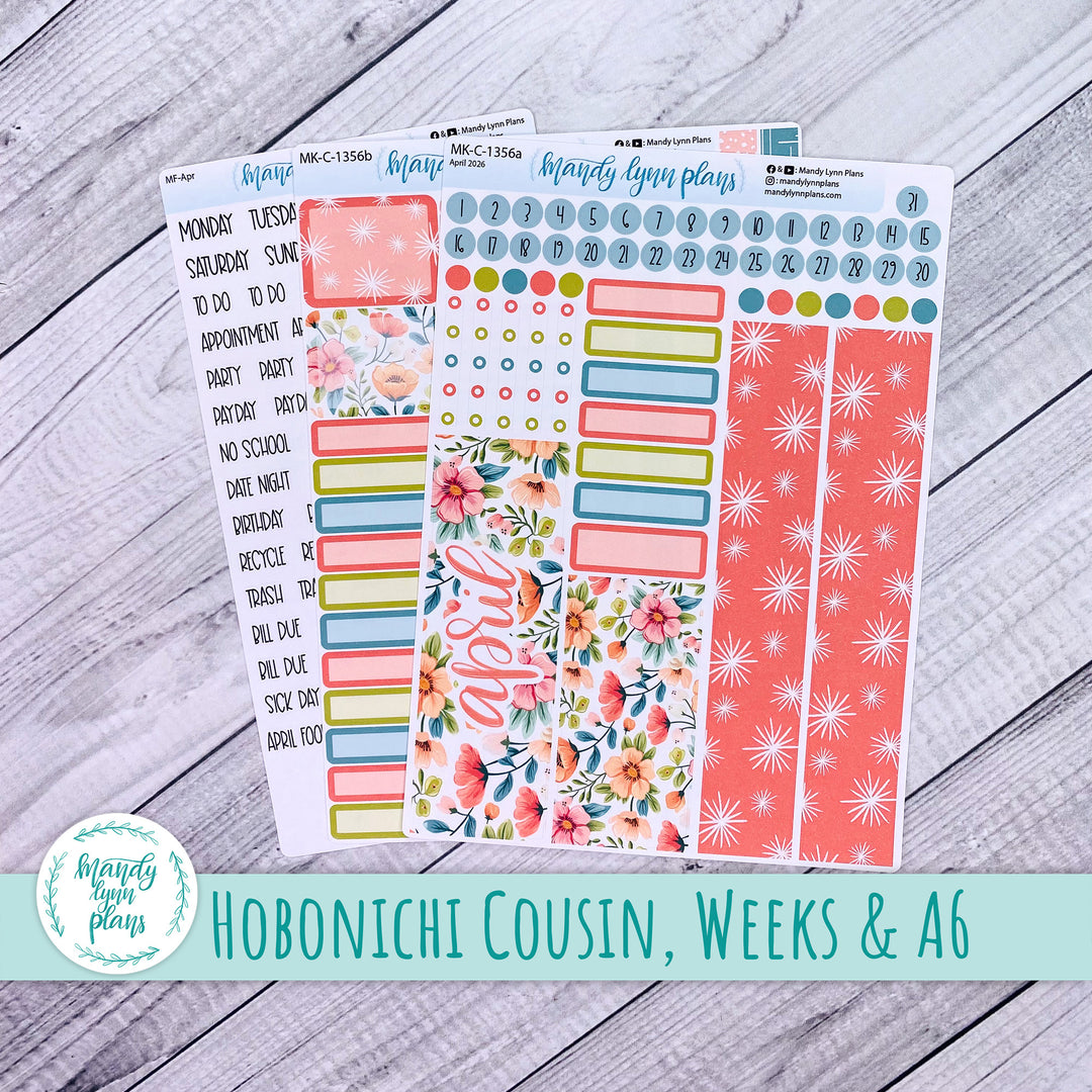 April 2026 or Any Month Monthly Kit || Hobonichi Cousin, Weeks, A6 || Mid-Century Floral || 356