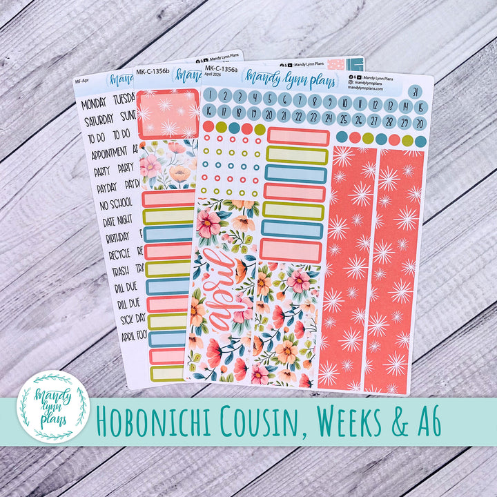 April 2026 or Any Month Monthly Kit || Hobonichi Cousin, Weeks, A6 || Mid-Century Floral || 356