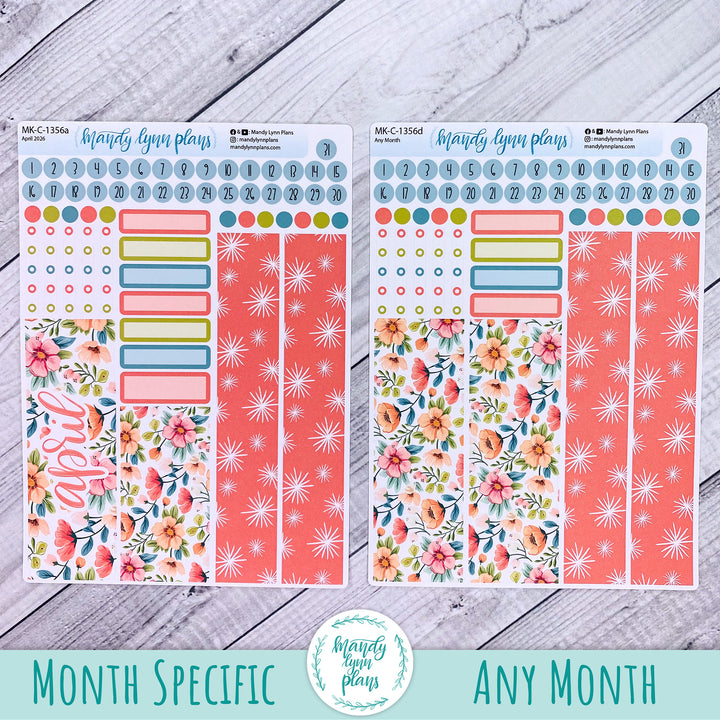 April 2026 or Any Month Monthly Kit || Hobonichi Cousin, Weeks, A6 || Mid-Century Floral || 356