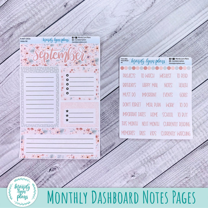 September A6 Hobonichi Dashboard || Misty Rose Floral || R-A6T-3282