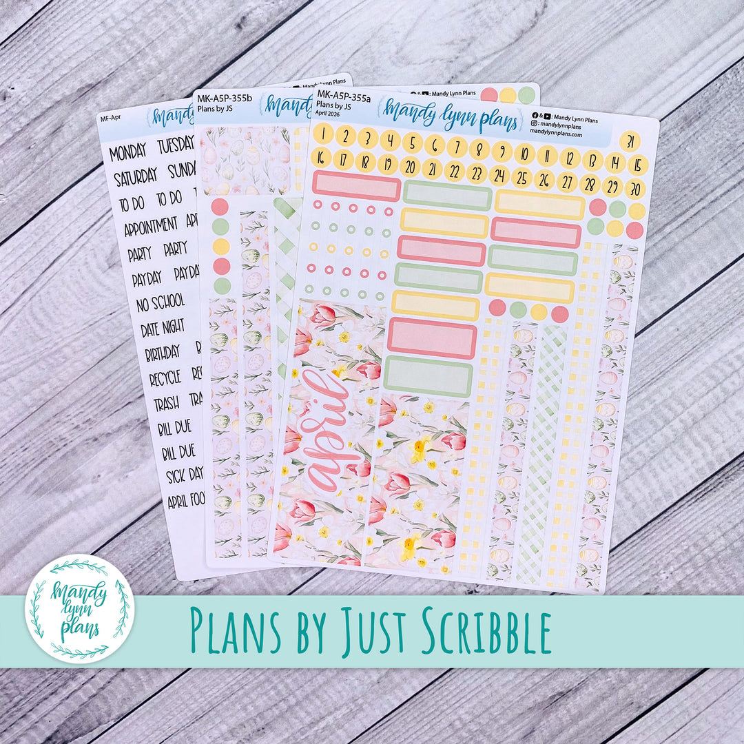 April 2026 or Any Month Monthly Kit || A5, B6, A6 Plans by Just Scribble || Happy Easter || 355