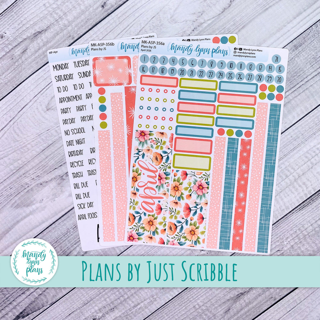 April 2026 or Any Month Monthly Kit || A5, B6, A6 Plans by Just Scribble || Mid-Century Floral || 356