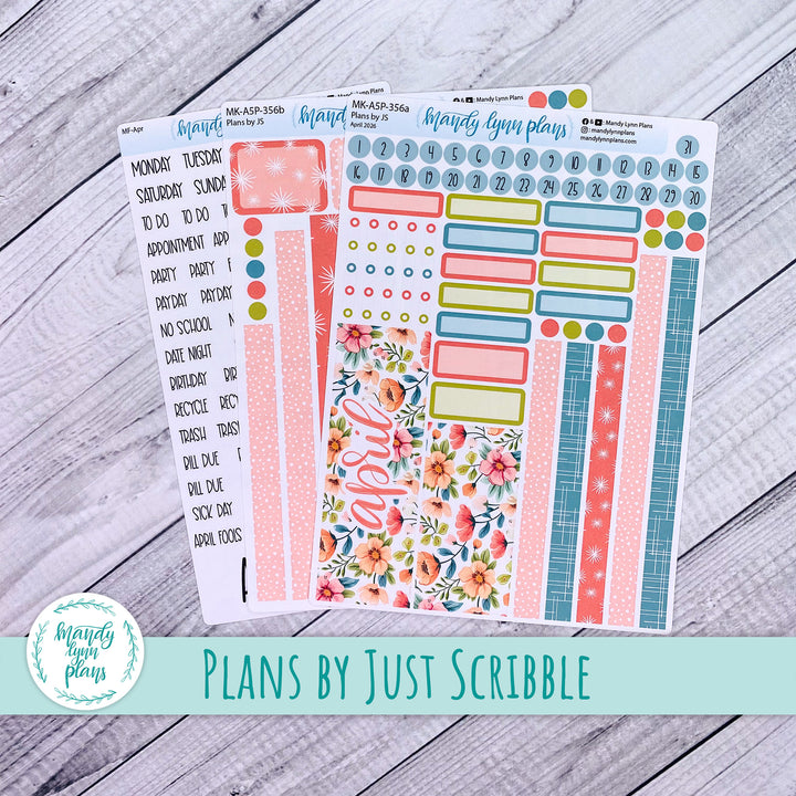 April 2026 or Any Month Monthly Kit || A5, B6, A6 Plans by Just Scribble || Mid-Century Floral || 356