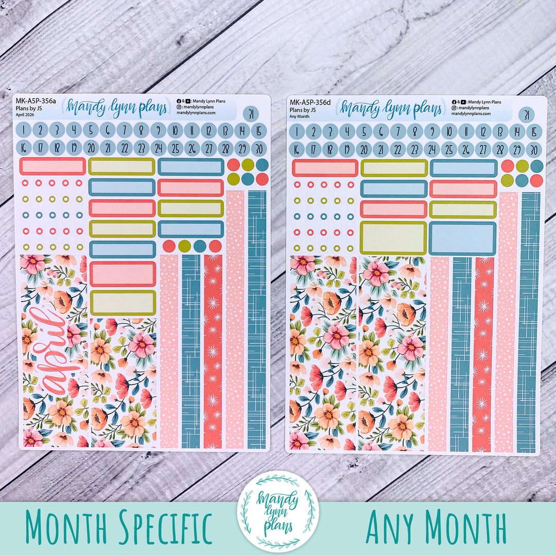 April 2026 or Any Month Monthly Kit || A5, B6, A6 Plans by Just Scribble || Mid-Century Floral || 356