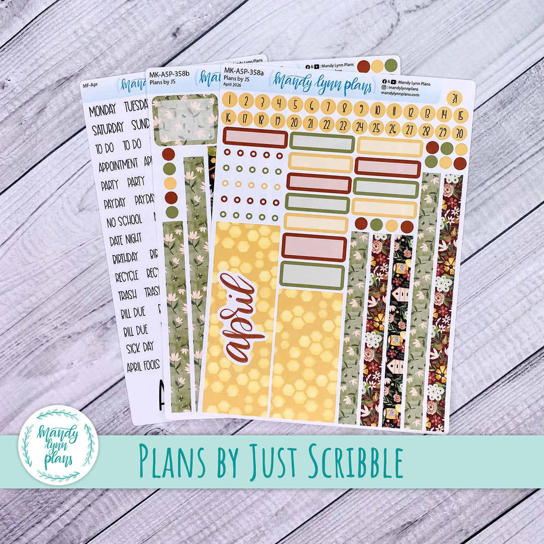 April 2026 or Any Month Monthly Kit || A5, B6, A6 Plans by Just Scribble || Honey || 358