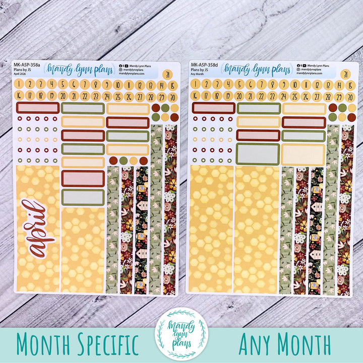 April 2026 or Any Month Monthly Kit || A5, B6, A6 Plans by Just Scribble || Honey || 358