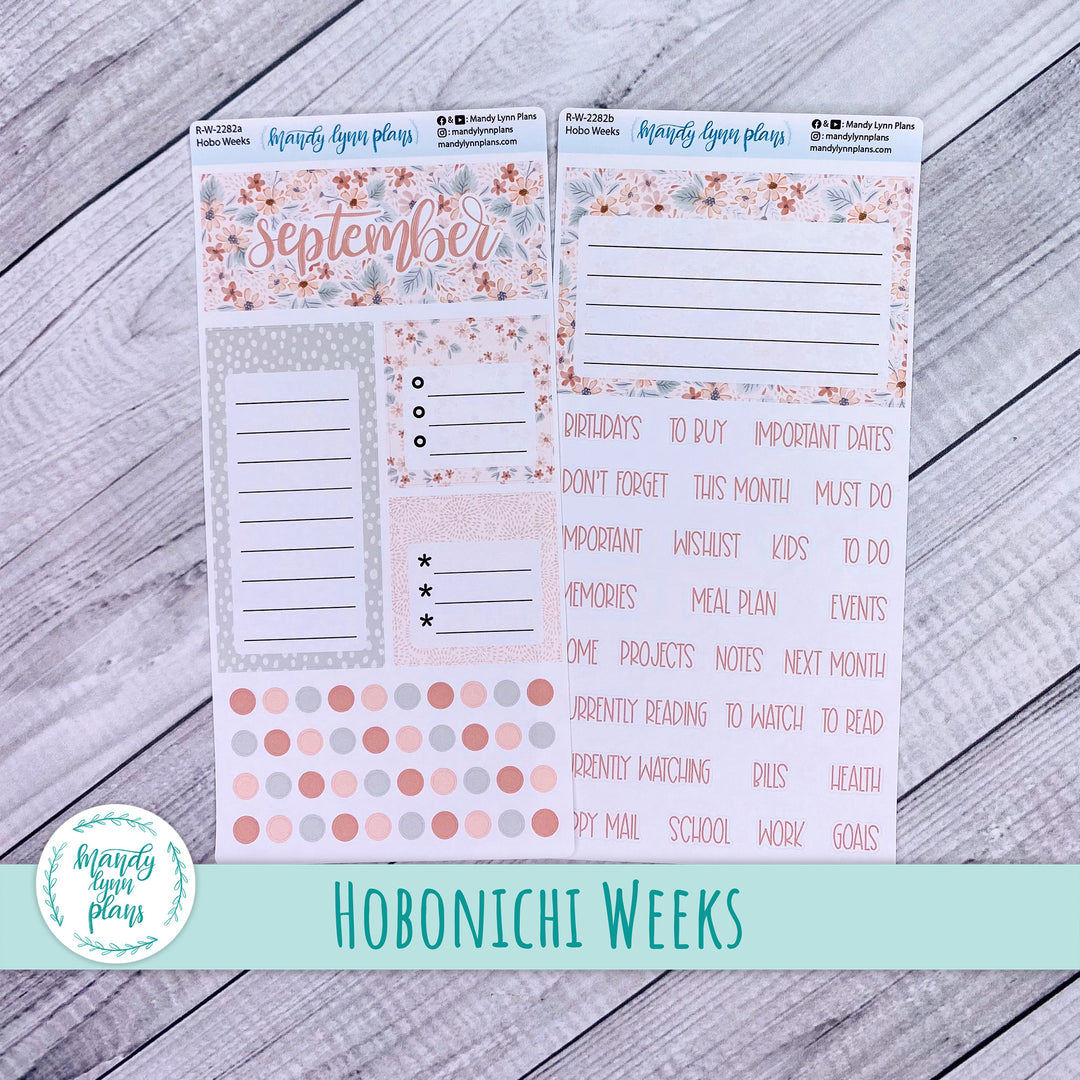 September Hobonichi Weeks Dashboard || Misty Rose Floral || R-W-2282