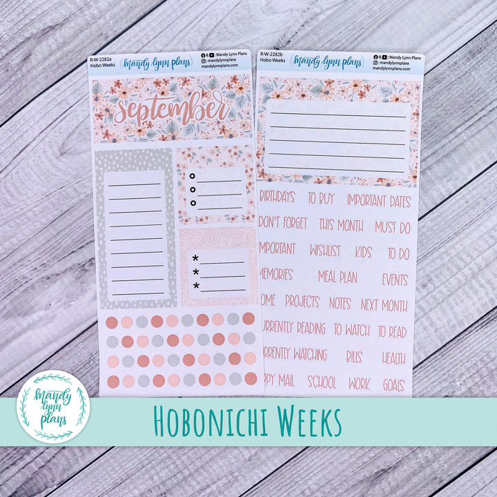 September Hobonichi Weeks Dashboard || Misty Rose Floral || R-W-2282