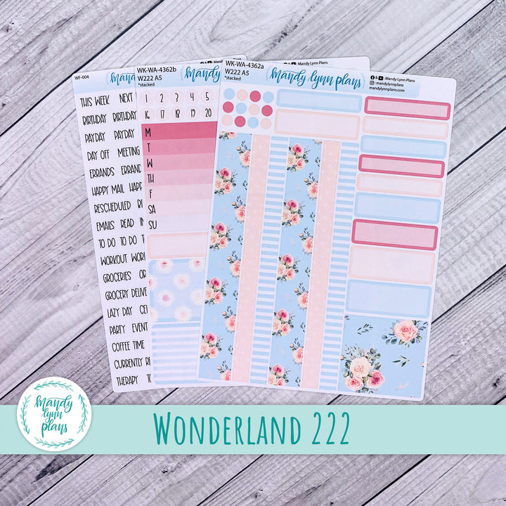 Weekly Kit || Wonderland 222 A5, B6, A6 || Stacked, Unstacked, Horizontal || Pink Rosettes || 362