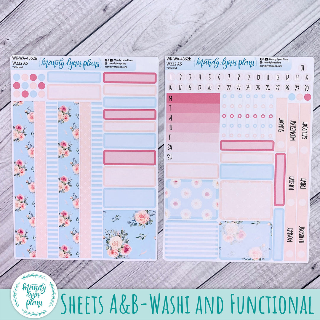 Weekly Kit || Wonderland 222 A5, B6, A6 || Stacked, Unstacked, Horizontal || Pink Rosettes || 362