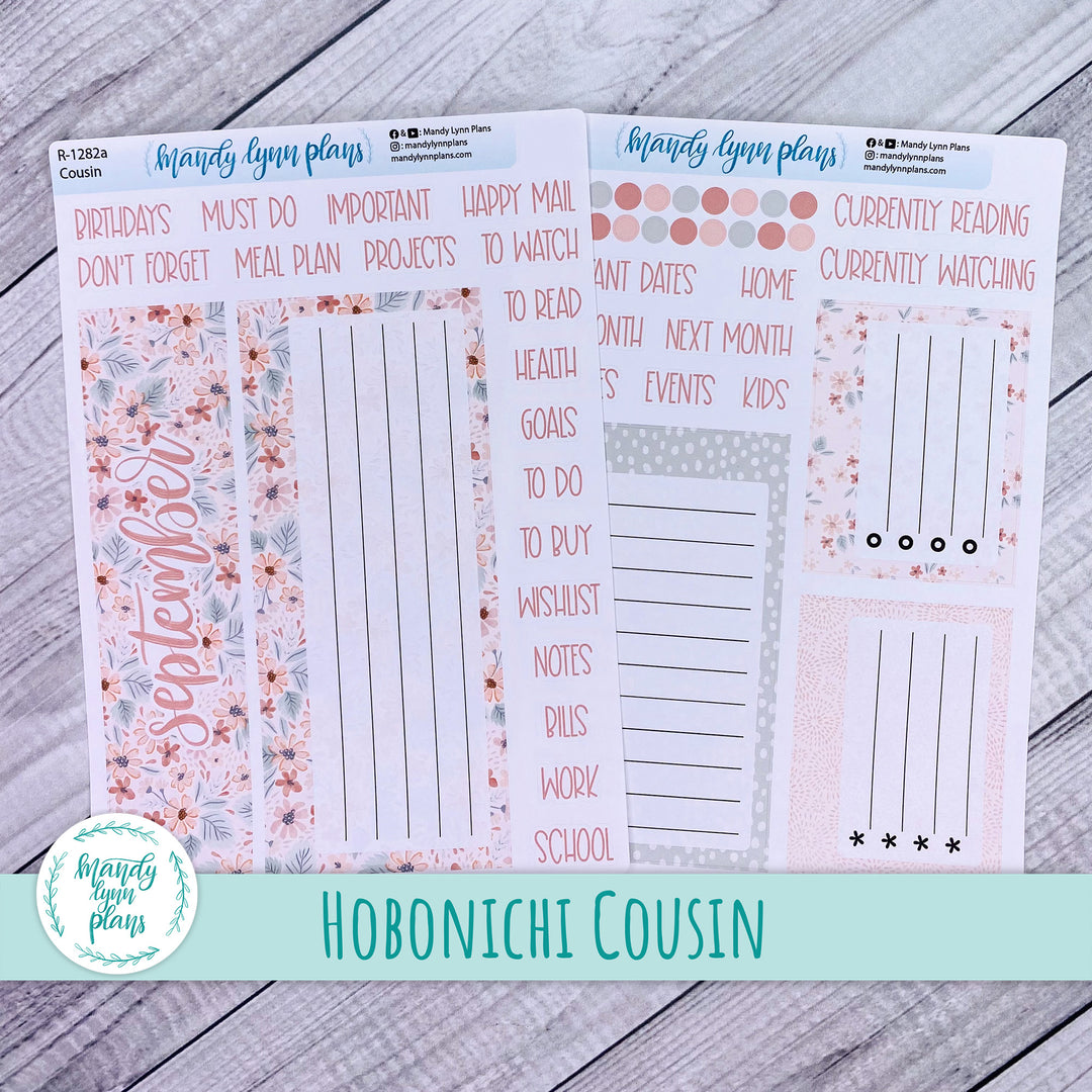 September Hobonichi Cousin Dashboard || Misty Rose Floral || R-1282