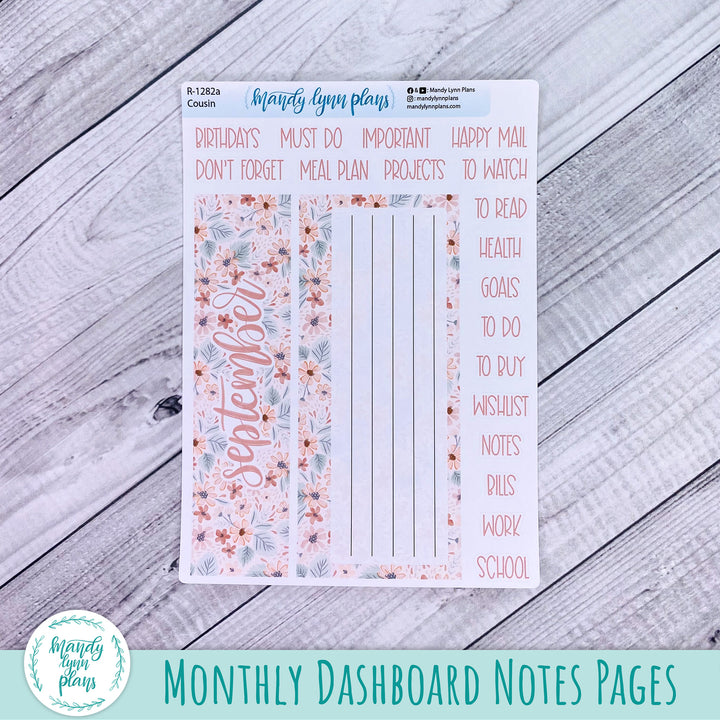 September Hobonichi Cousin Dashboard || Misty Rose Floral || R-1282