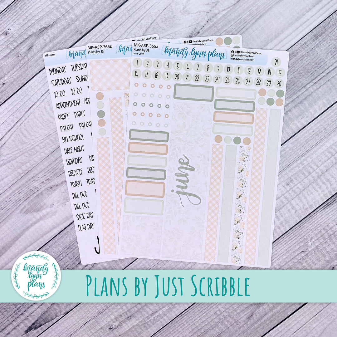 June 2026 or Any Month Monthly Kit || A5, B6, A6 Plans by Just Scribble || Gingham Gardens || 365