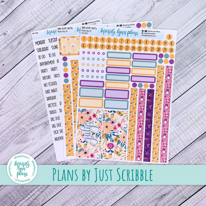 July 2026 or Any Month Monthly Kit || A5, B6, A6 Plans by Just Scribble || Eclectic Blooms || 367