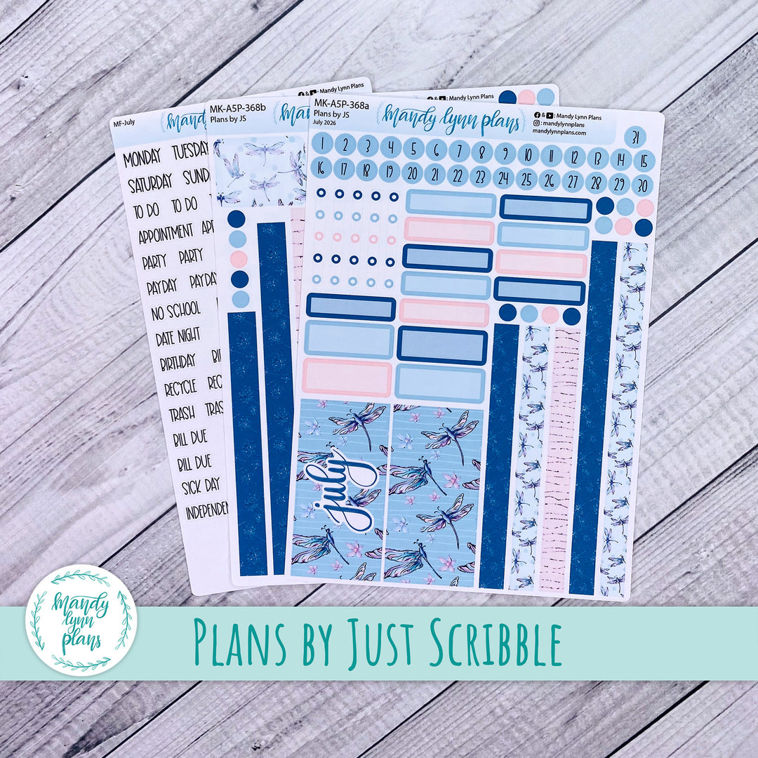 July 2026 or Any Month Monthly Kit || A5, B6, A6 Plans by Just Scribble || Dragonflies || 368