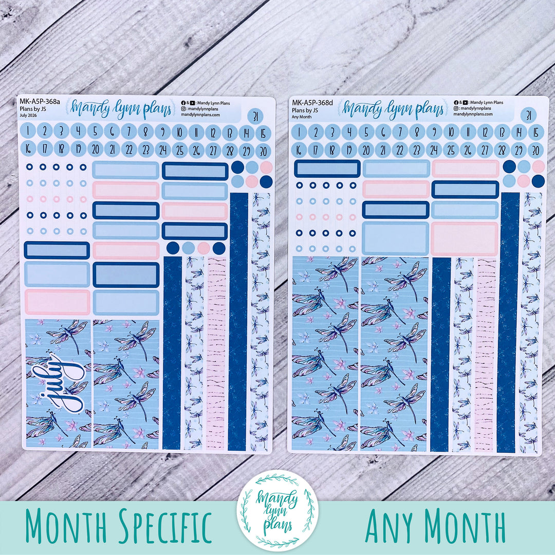 July 2026 or Any Month Monthly Kit || A5, B6, A6 Plans by Just Scribble || Dragonflies || 368