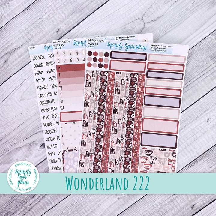 Weekly Kit || Wonderland 222 A5, B6, A6 || Stacked, Unstacked, Horizontal || Coffee Lover || 377