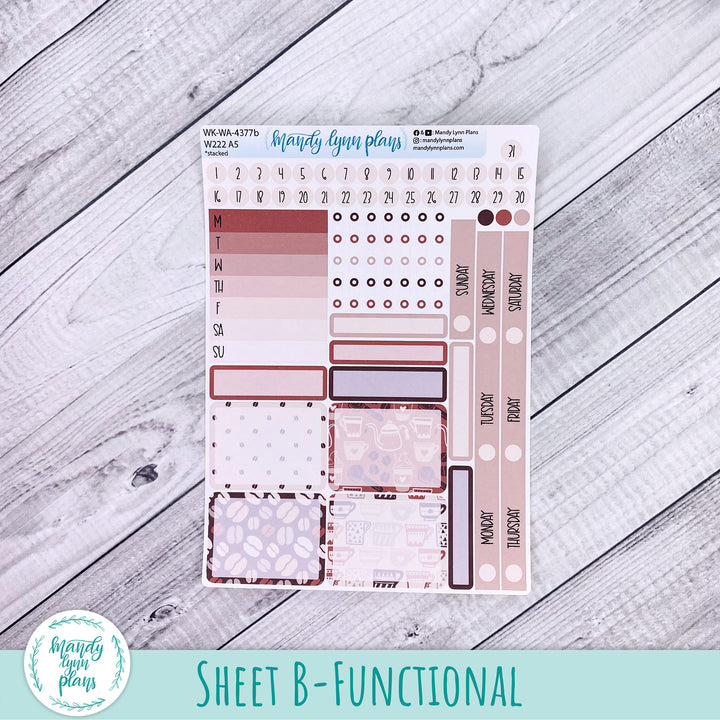 Weekly Kit || Wonderland 222 A5, B6, A6 || Stacked, Unstacked, Horizontal || Coffee Lover || 377
