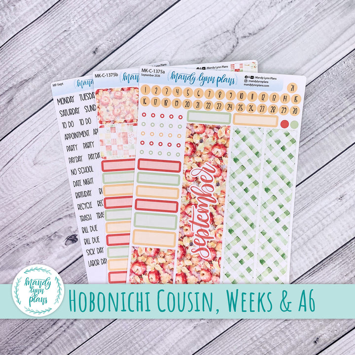 September 2026 or Any Month Monthly Kit || Hobonichi Cousin, Weeks, A6 || Falling Apples || 375