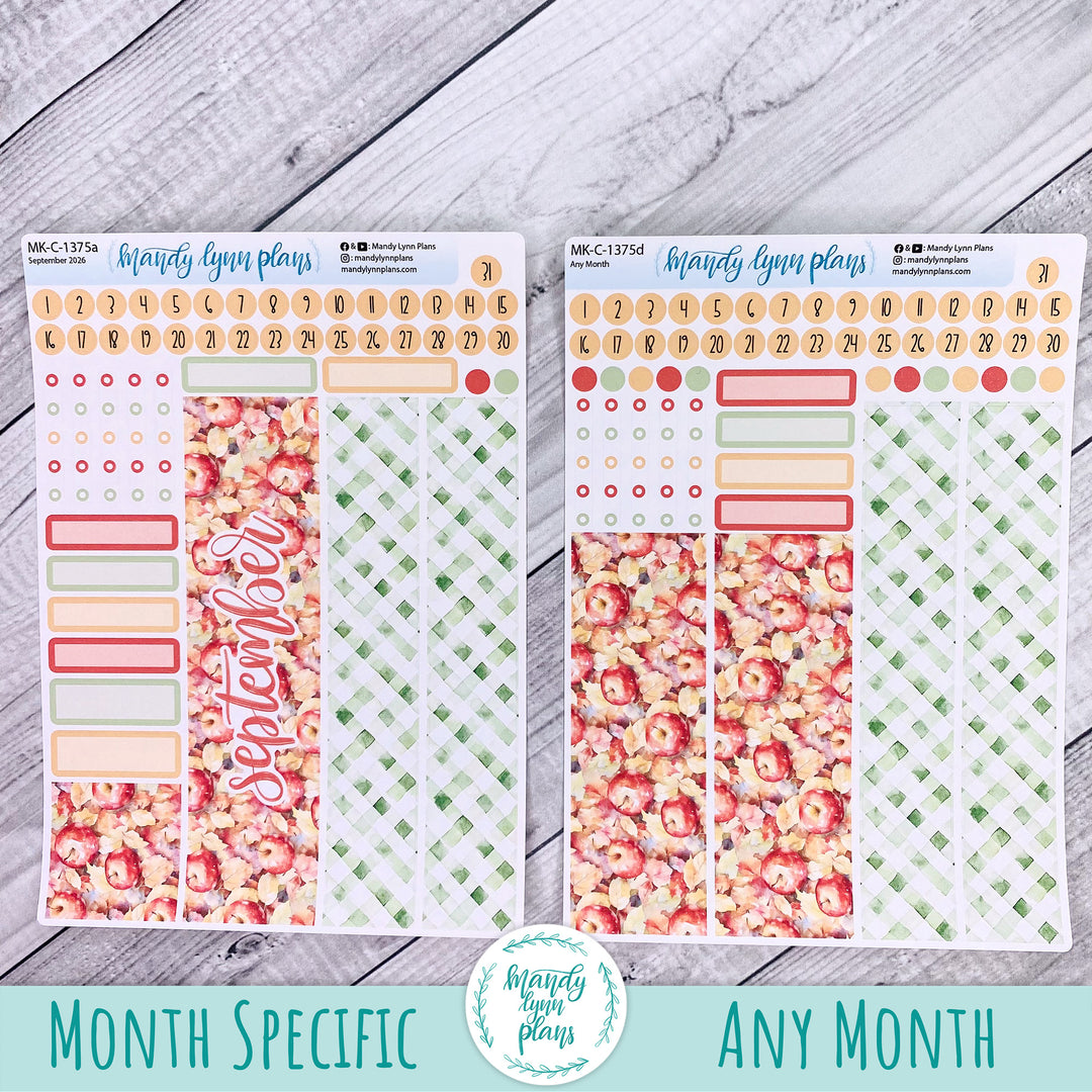 September 2026 or Any Month Monthly Kit || Hobonichi Cousin, Weeks, A6 || Falling Apples || 375
