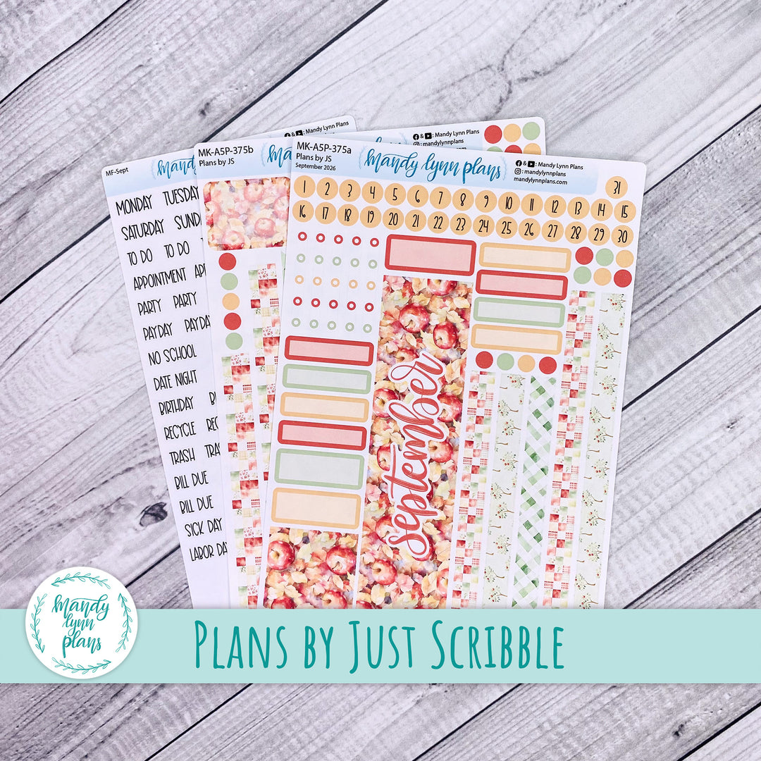 September 2026 or Any Month Monthly Kit || A5, B6, A6 Plans by Just Scribble || Falling Apples || 375
