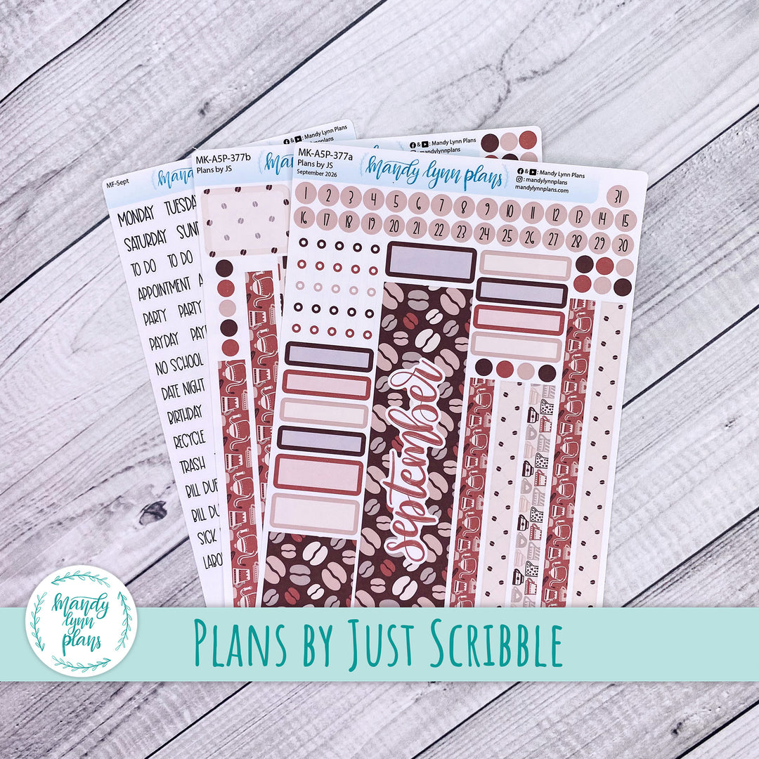 September 2026 or Any Month Monthly Kit || A5, B6, A6 Plans by Just Scribble || Coffee Lover || 377