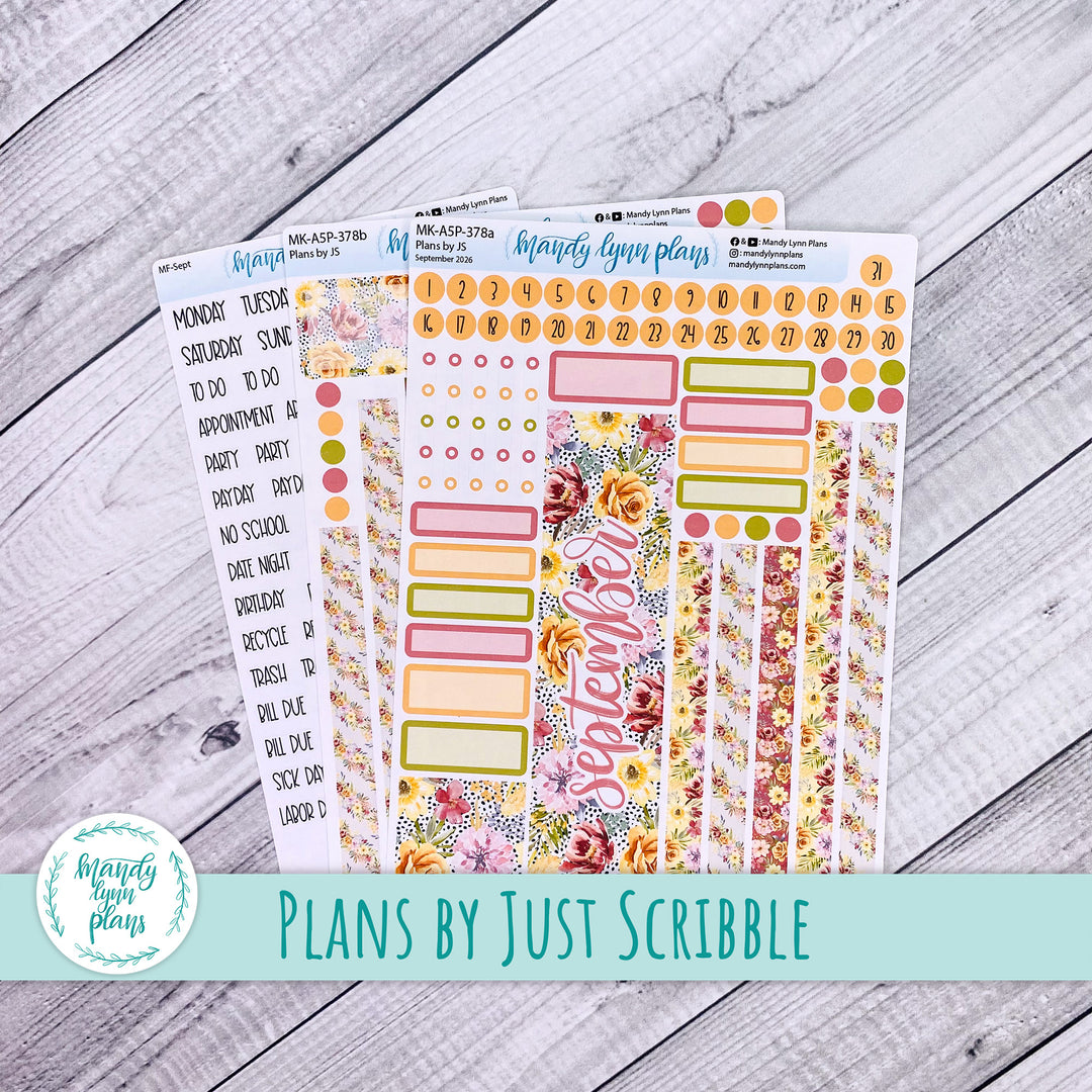September 2026 or Any Month Monthly Kit || A5, B6, A6 Plans by Just Scribble || Marigold Dreams || 378