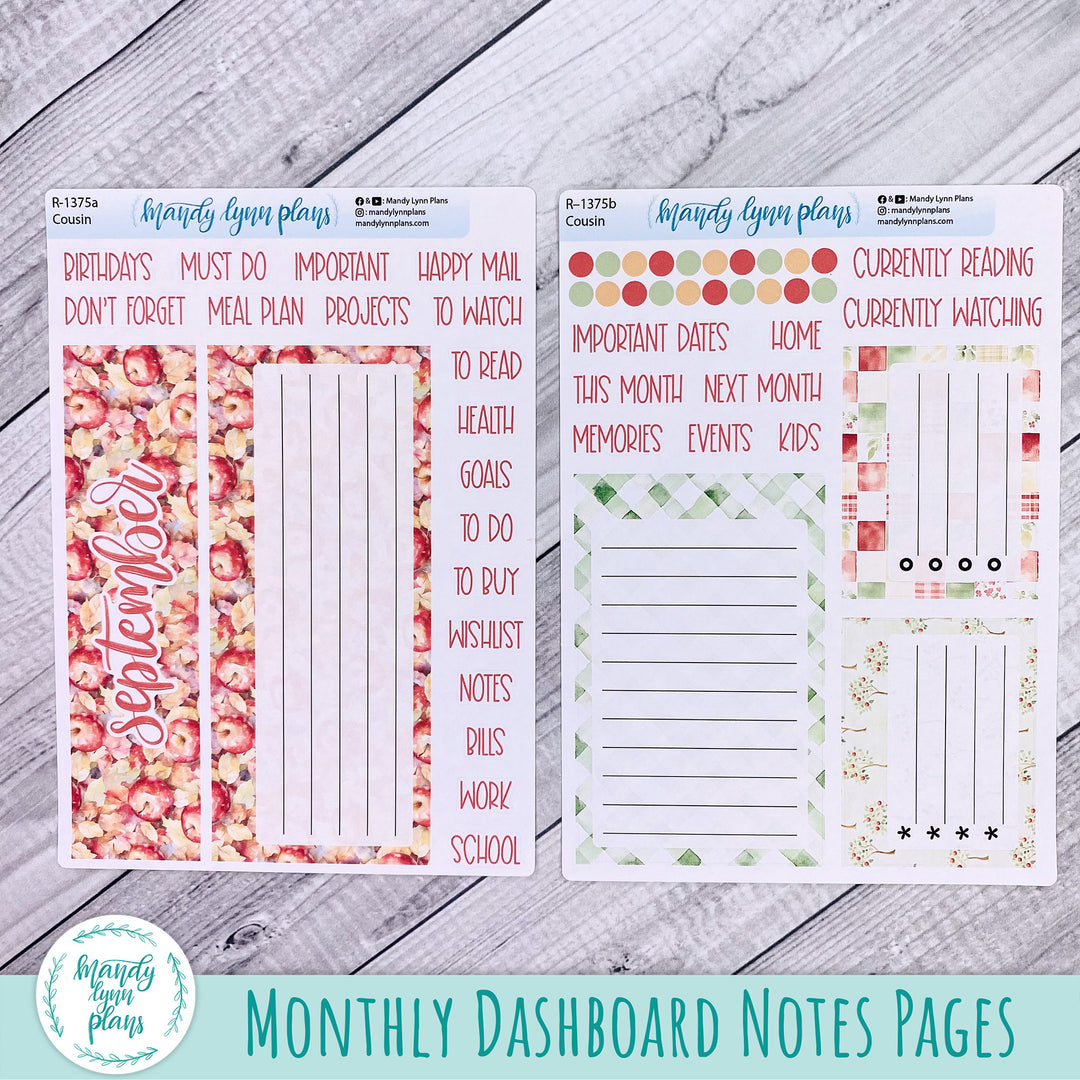 September Dashboard Kit || Hobonichi, Common Planner, Wonderland 222, Plans by Just Scribble || Falling Apples || 375