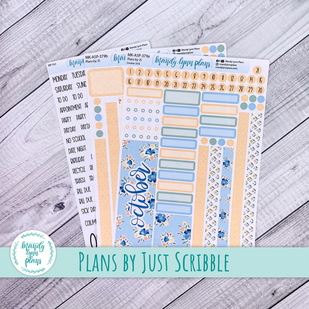 October 2026 or Any Month Monthly Kit || A5, B6, A6 Plans by Just Scribble || Falling for Floral || 379
